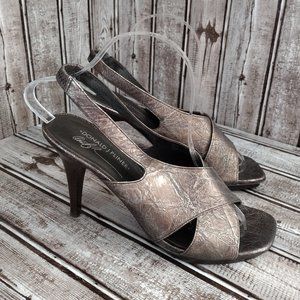Donald J. Pliner | "Nola" Silver Metallic Slingback Peep Toe Stiletto Heels 8.5